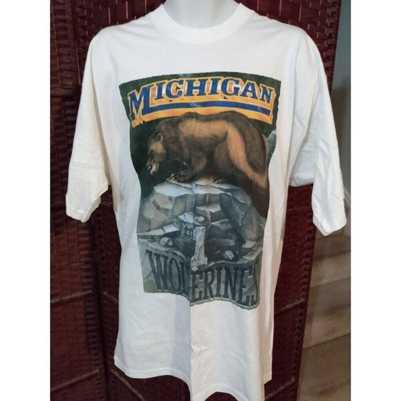 Fruit of the Loom Other - Vintage 90s Michigan Wolverines T Shirt Big Print White Adult XL